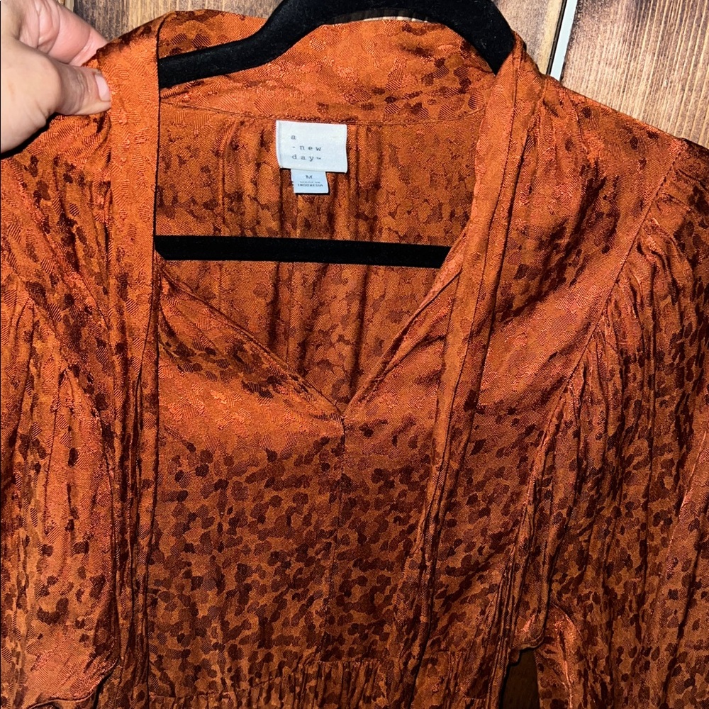 a new day Burnt Orange Tie-Neck Long Sleeve Mini Dress - Picture 7 of 7